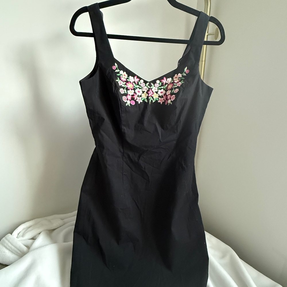 Allen B. By Allen Schwartz Black Dress with Floral Embroidery